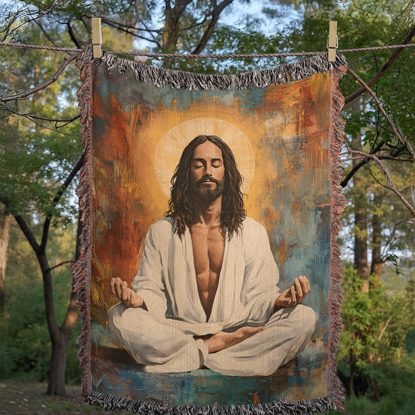Meditating Christ | Woven Christian Throw Blanket
