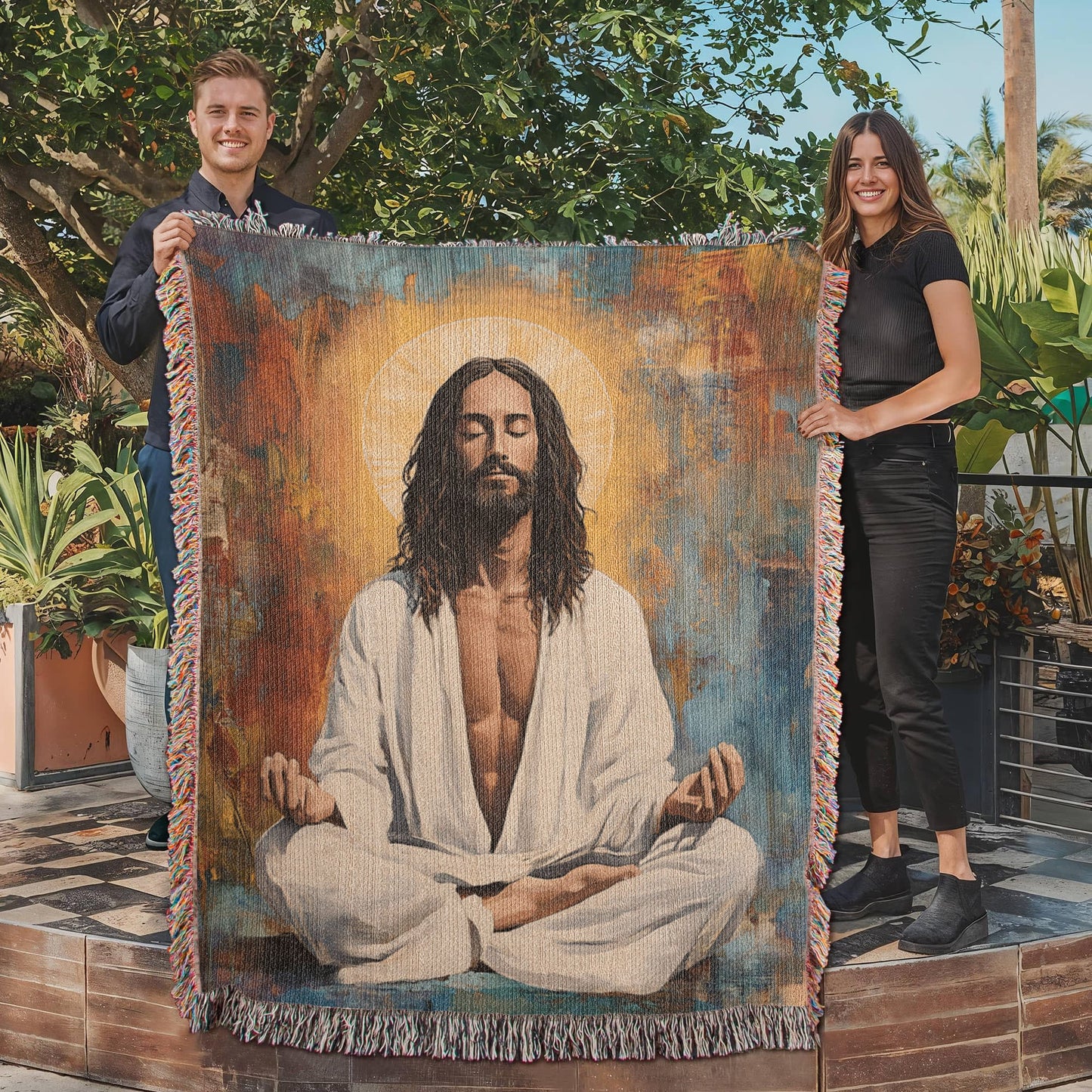 Meditating Christ | Woven Christian Throw Blanket