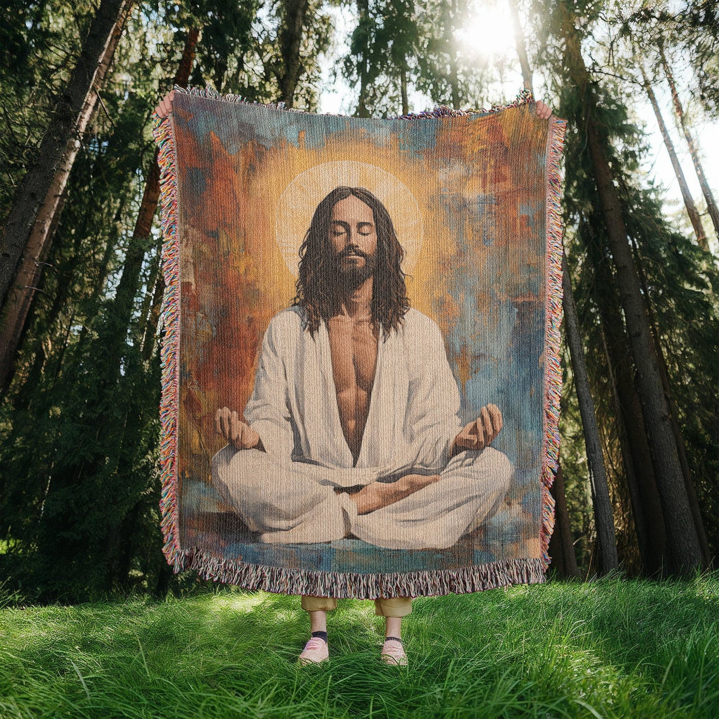 Meditating Christ | Woven Christian Throw Blanket