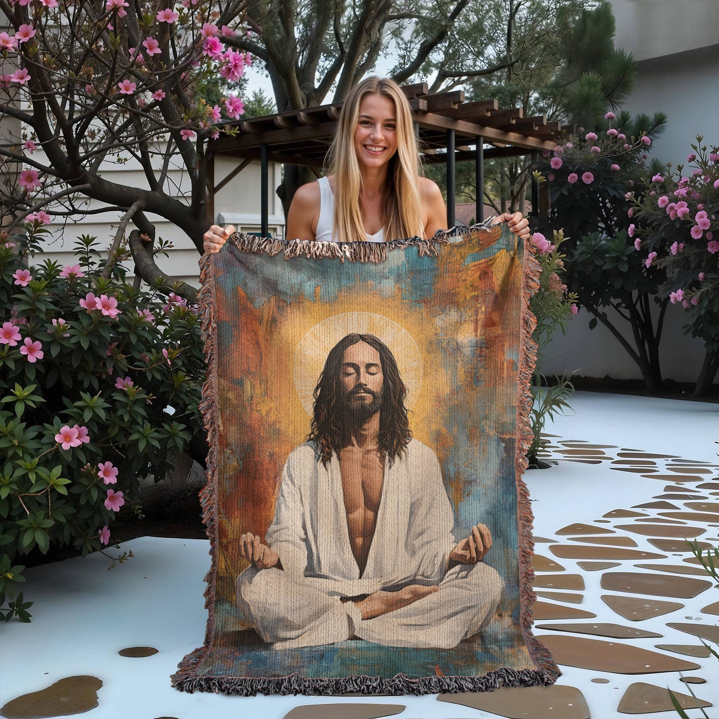 Meditating Christ | Woven Christian Throw Blanket