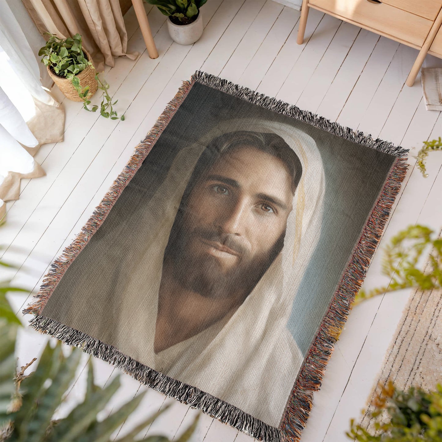 Portrait Of The Messiah Jesus | Christian Woven Throw Blanket - ChristVisions
