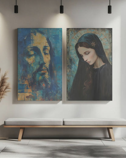 Christ In Blue | Midcentury Modern | Christian Canvas Art Print