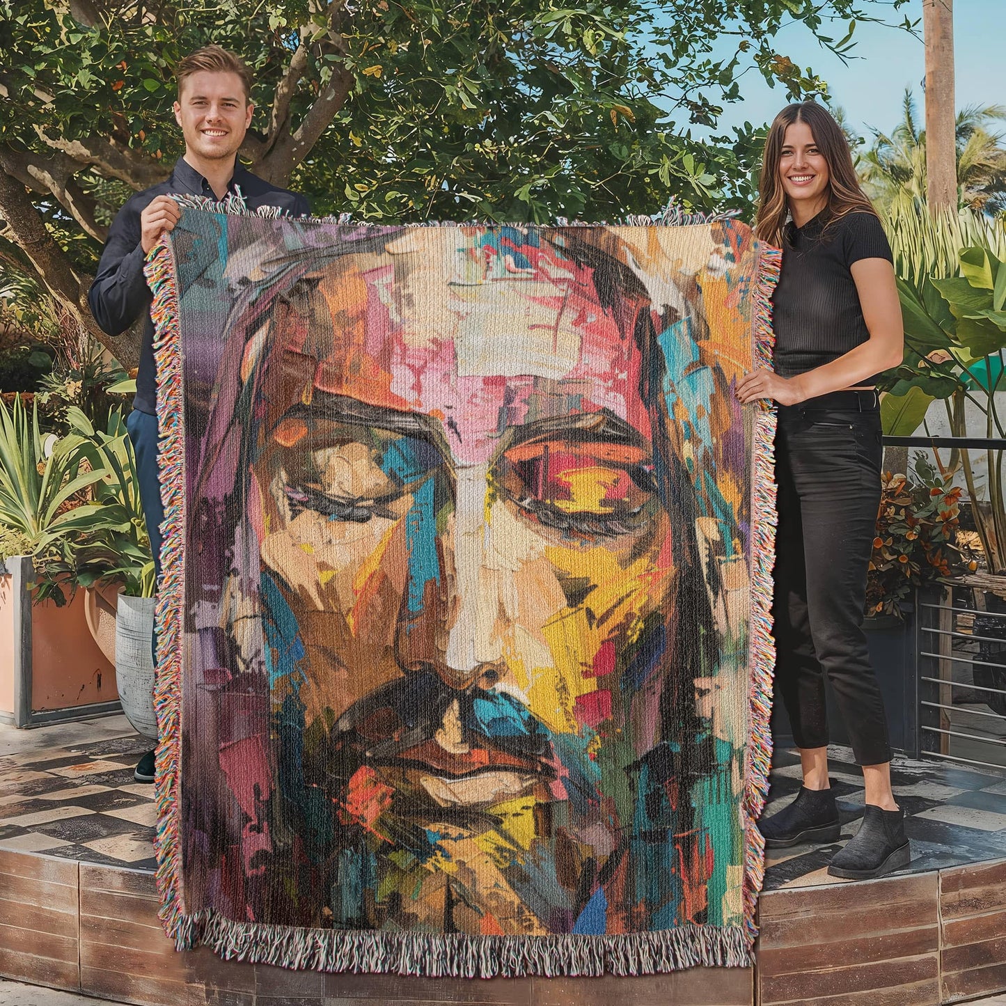 Rainbow Christ | Woven Christian Throw Blanket ATTEMPT 4