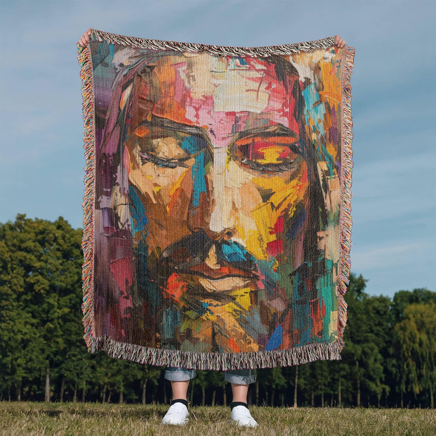 Rainbow Christ | Woven Christian Throw Blanket ATTEMPT 4