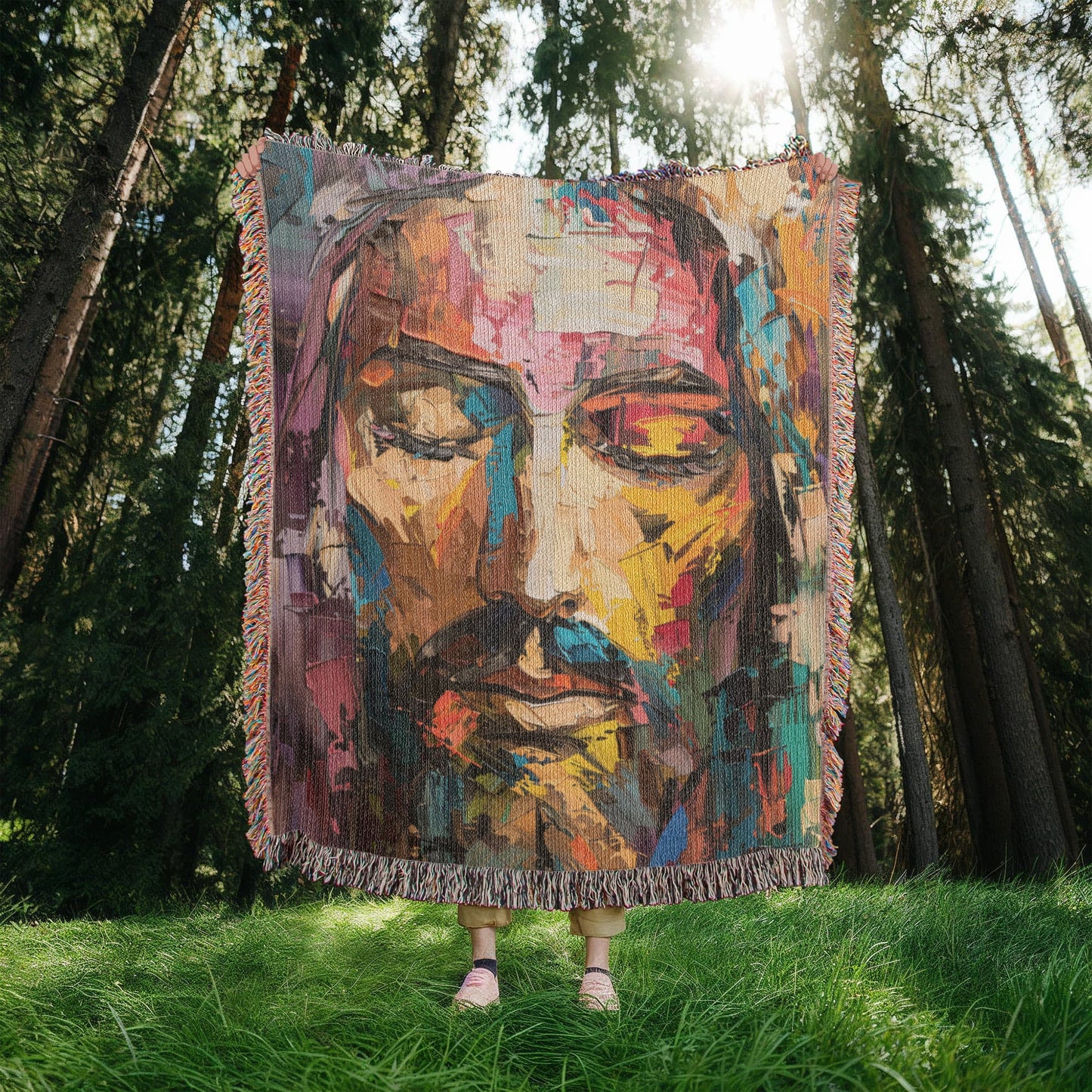 Rainbow Christ | Woven Christian Throw Blanket ATTEMPT 4