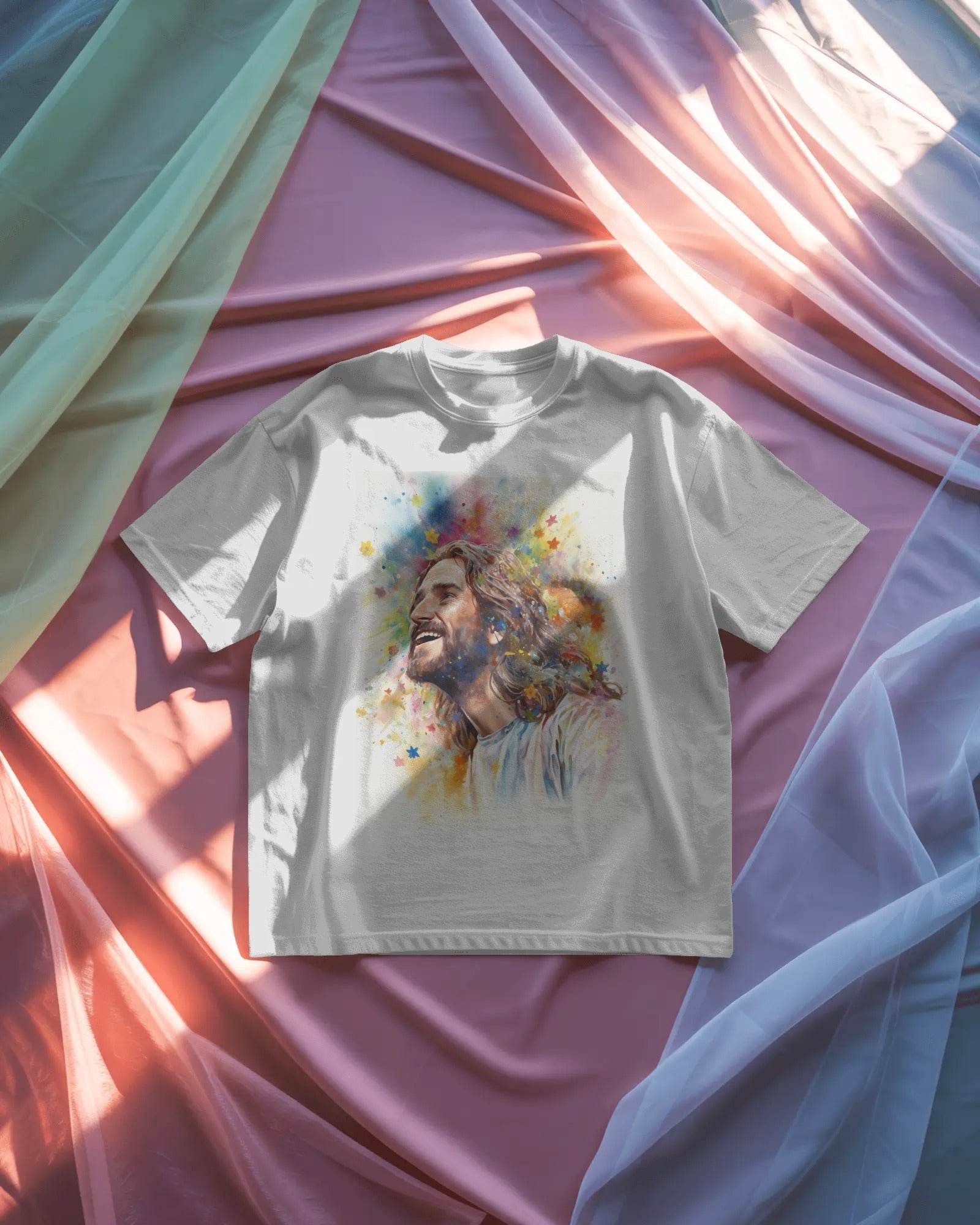 Rainbow - Faith Smiling Jesus T-Shirt - ChristVisions