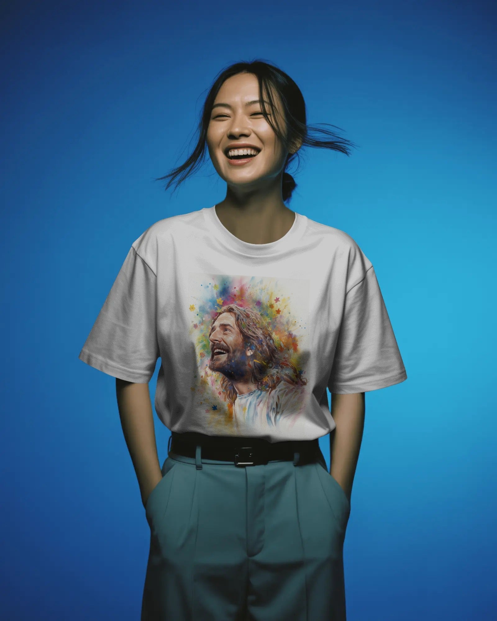 Rainbow - Faith Smiling Jesus T-Shirt - ChristVisions