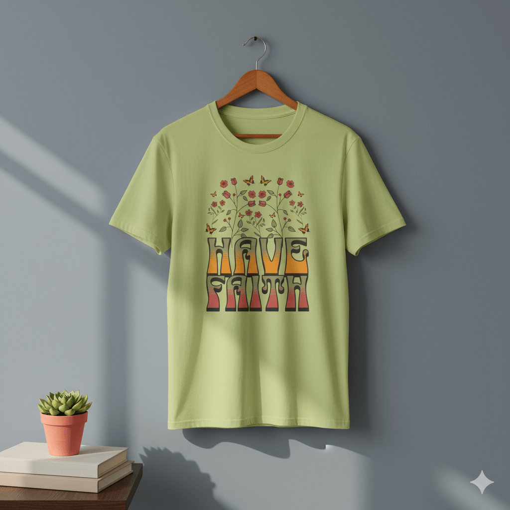 Retro 60s Style Have Faith Floral Design T-Shirt - ChristVisions