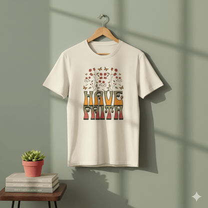 Retro 60s Style Have Faith Floral Design T-Shirt - ChristVisions