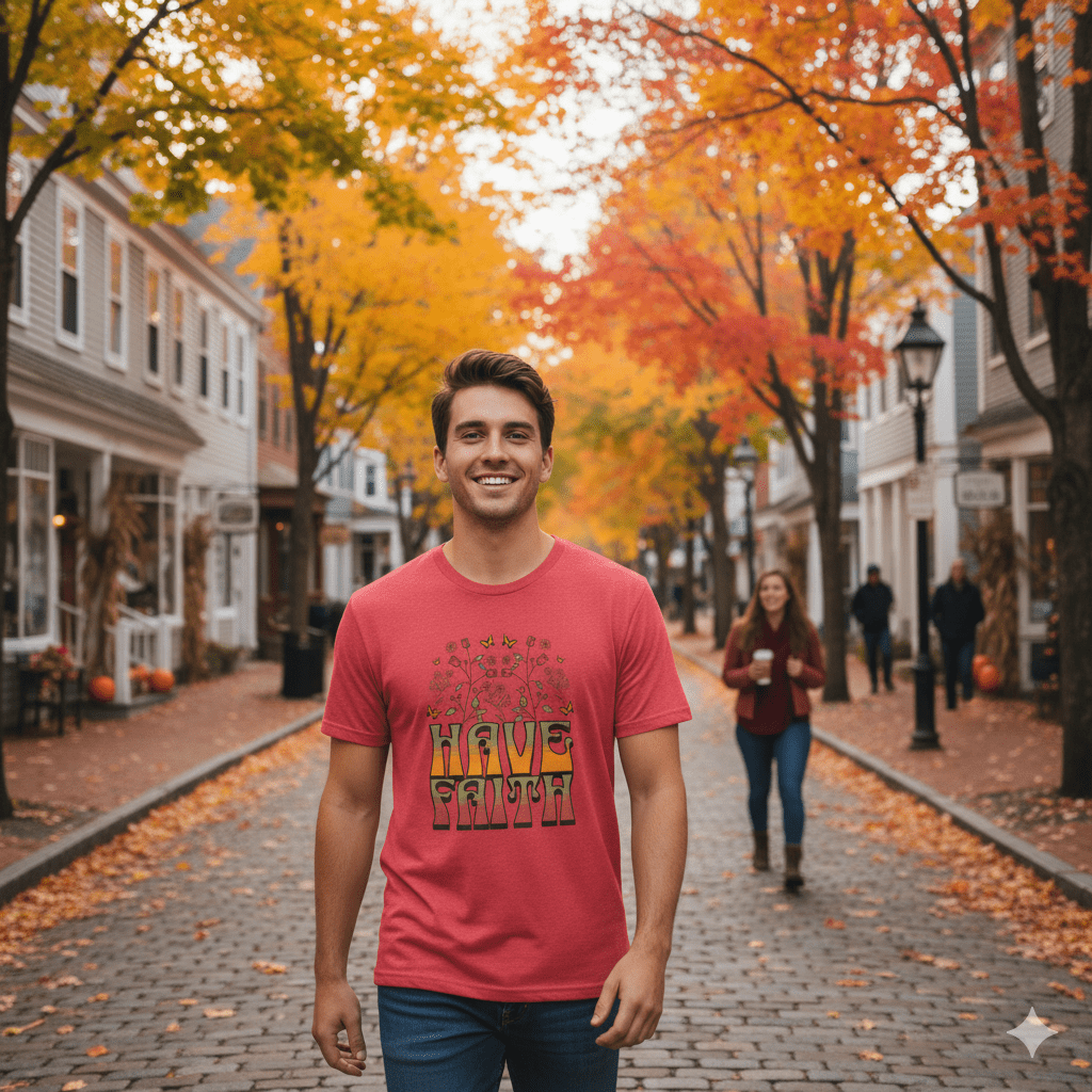 Retro 60s Style Have Faith Floral Design T-Shirt - ChristVisions