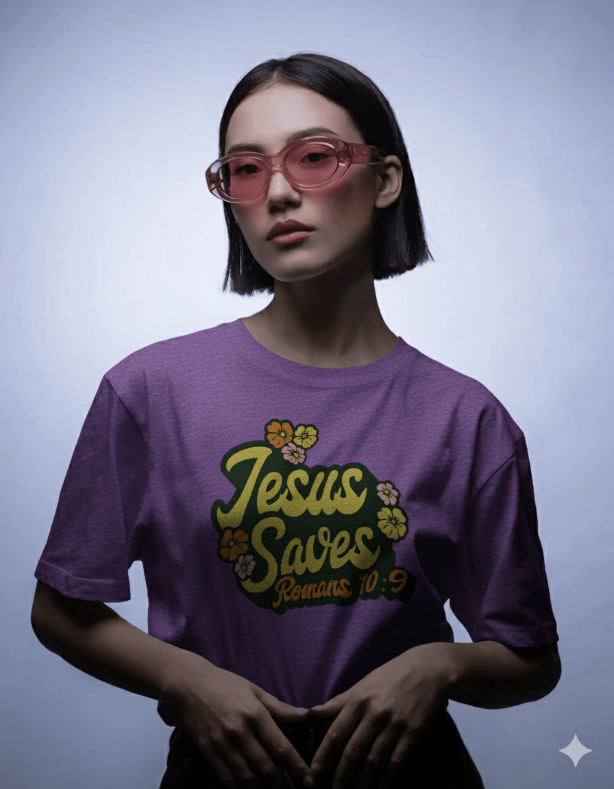 Romans 10:9 Jesus Saves 1960s - Style T-shirt - ChristVisions