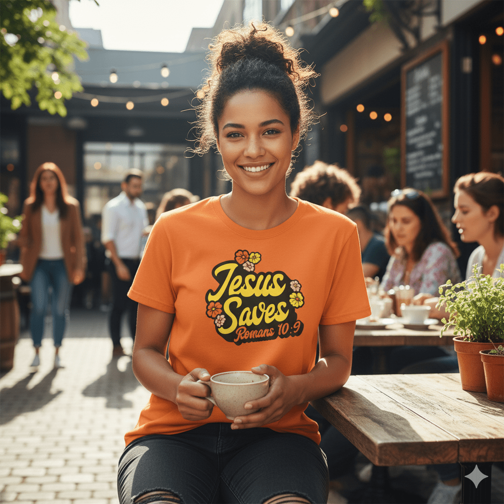 Romans 10:9 Jesus Saves 1960s - Style T-shirt - ChristVisions
