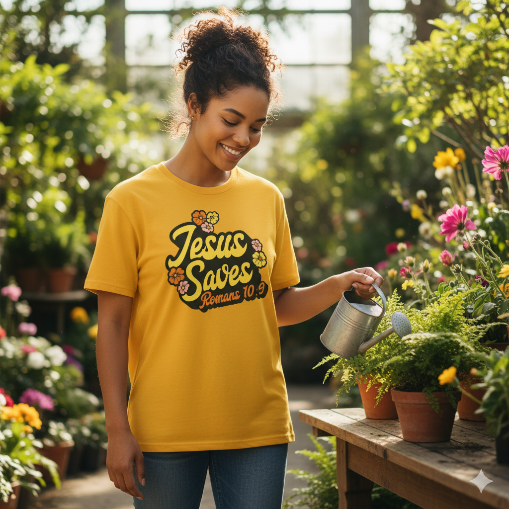 Romans 10:9 Jesus Saves 1960s - Style T-shirt - ChristVisions