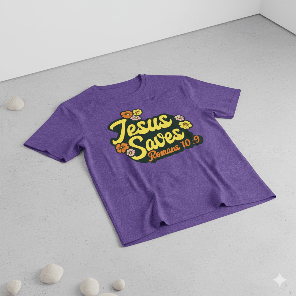 Romans 10:9 Jesus Saves 1960s - Style T-shirt - ChristVisions