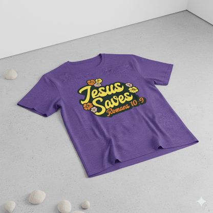 Romans 10:9 Jesus Saves 1960s - Style T-shirt - ChristVisions