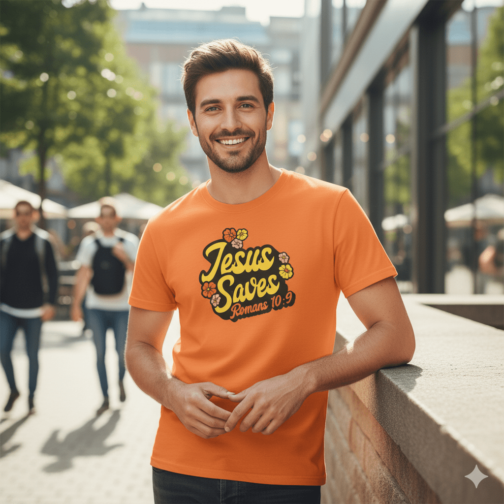 Romans 10:9 Jesus Saves 1960s - Style T-shirt - ChristVisions