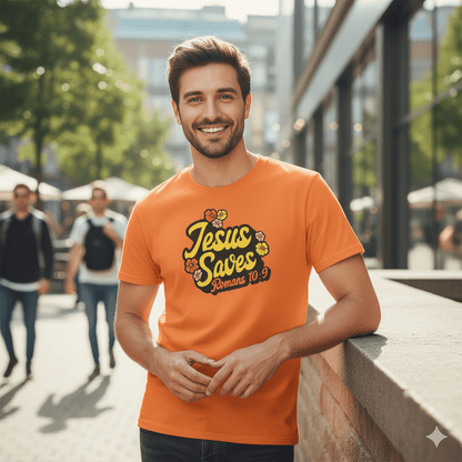 Romans 10:9 Jesus Saves 1960s - Style T-shirt - ChristVisions