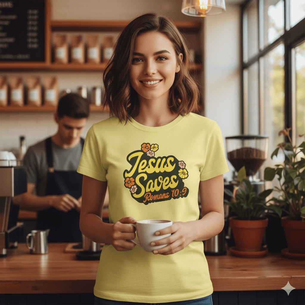 Romans 10:9 Jesus Saves 1960s - Style T-shirt - ChristVisions