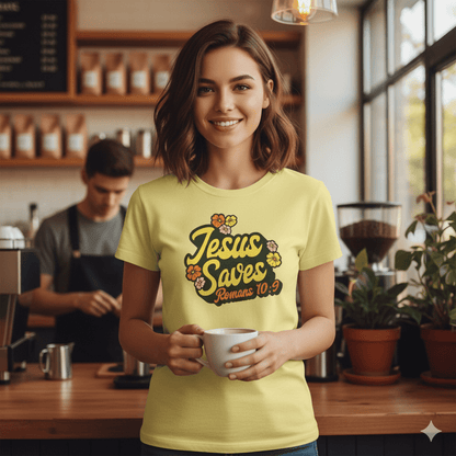 Romans 10:9 Jesus Saves 1960s - Style T-shirt - ChristVisions