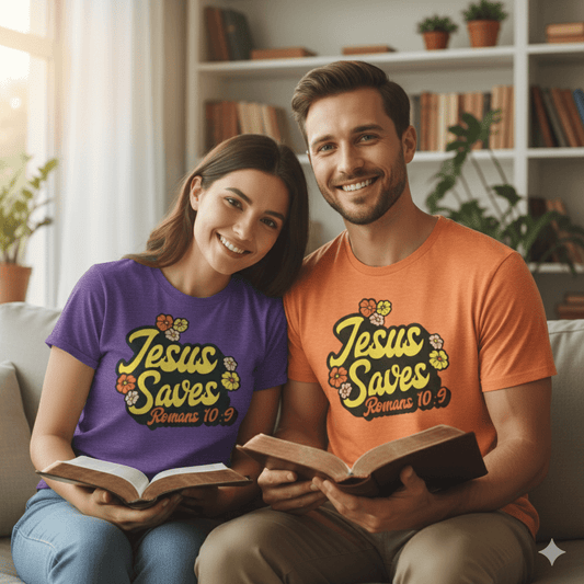Romans 10:9 Jesus Saves 1960s - Style T-shirt - ChristVisions