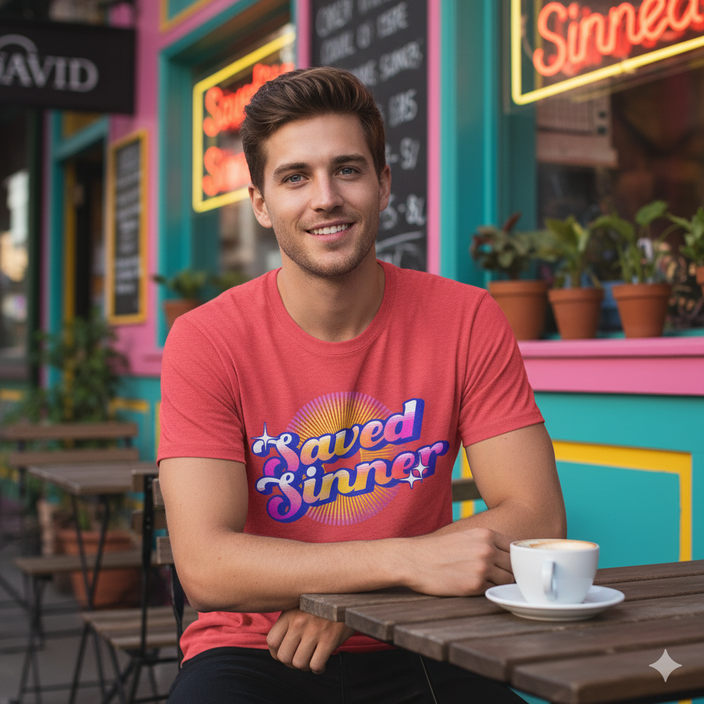Saved Sinner 90s - Style T-Shirt - ChristVisions